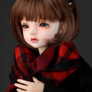 1/4 1/3 28" BJD Scarf Model & MSD - Soft Check Woollen Long Muffler (Red) - Picture 1 of 7