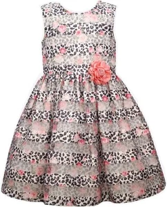NWT Bonnie Jean Girls Size 3T Sleeveless Animal Print Pink Roses Organza Dress - Picture 1 of 3
