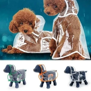Pet Dog Puppy Transparent Rainwear Raincoat Pet Hooded Waterproof Jacket Clothes - Picture 1 of 5