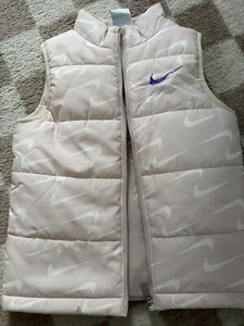 Beige Nike Logo Zip Up Vest Girls Size 6-7 - Picture 1 of 3