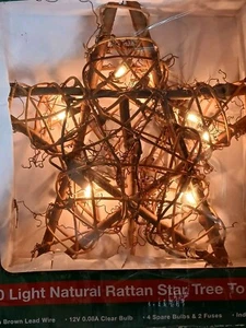 Kurt Adler 10" beleuchtet Indoor Rattan Gold Stern Baumkrone Weihnachtsdekoration - Bild 1 von 14