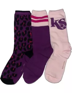 Calcetines Kate Spade New York Crew 3 Pares Estampado Burgendy y Leopardo Rosa Talla Única - Imagen 1 de 3