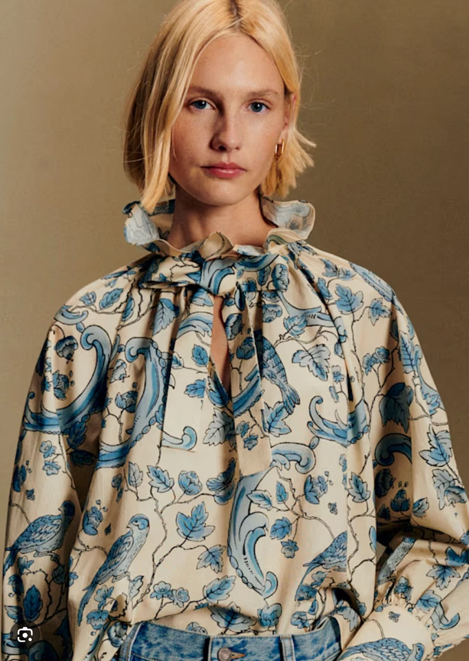 Блузка Hillis - Sézane x Antoinette Poisson Blue Birds принт размер 38 - Изображение 1 из 4