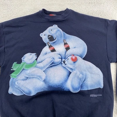 De Colección Años 90 Coca-Cola Oso Polar Familia Sudadera Para Hombres M/L Cuello Redondo Coca-Cola Soda Pop Foto 1 de 4