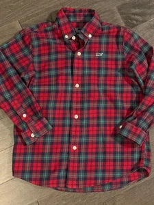 Vineyard Vines Boys 4T Red Green Blue Plaid Whale Shirt Long Sleeve Button Down - Picture 1 of 4