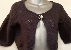 Monteau Strick Bolero Achselzucken kurzer Pullover Strass Knopf Mohair schwarz BoHo Sm - Bild 1 von 11