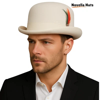 Chapeau bowler en laine steampunk - chapeau haut de forme derby vintage homme femme formel gothique - Photo 1/4