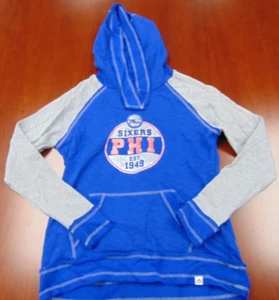 WOMEN'S MAJESTIC NBA PHILADELPHIA 76ERS BLUE HOODED SWEATSHIRT SIZE M - Picture 1 of 4