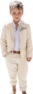 Linen Boy's Suits Casual Summer Beach Formal Tuxedo Blazer Pant Slim Fit 2 Piece - Picture 1 of 18