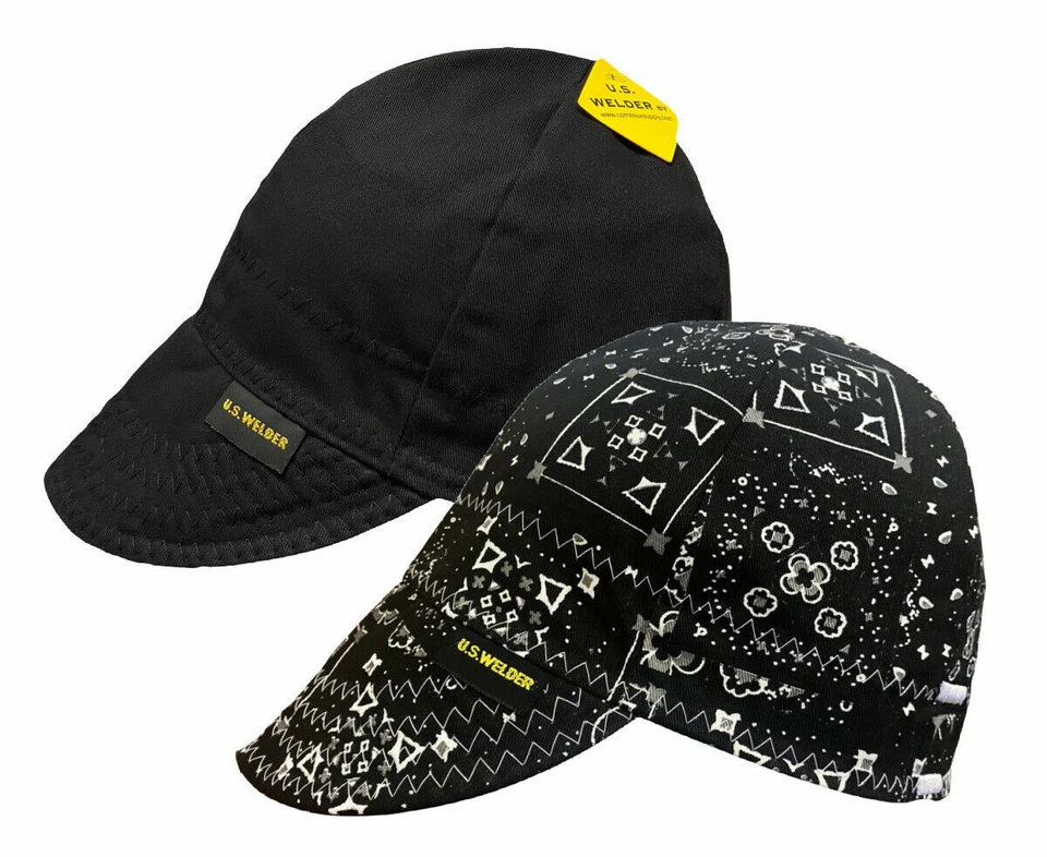 (2 pack) US WELDER Welding Caps Hats Black Bandana Reversible by Comeaux Supply - Image 1 of 1