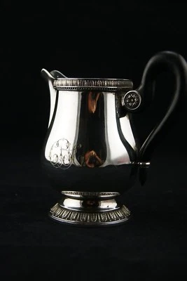 CHRISTOFLE MALMAISON 乳霜 牛奶壶 镀银 EBONY 木柄 5 英寸 法国  — 第 1/4 张图片