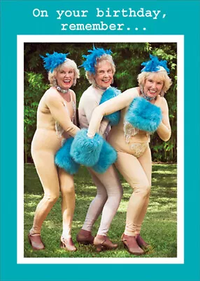 3 Women with Blue Muffs on Hands Funny Birthday Card for Her Woman Women