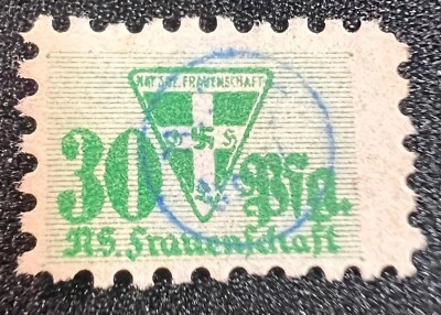 NS-Frauenschaft 30 Pfennig Dues Stamp WWII Germany Green Triangle Cancel - Image 1 of 2