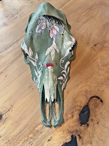 Beautifully Detailed Hand Painted Cow Skull With Teeth, Signed by Artist - Picture 1 of 16