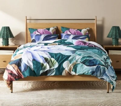 Anthropologie CHEYENNE King Duvet Cover, 2 Shams Floral Green Purple Teal Cotton - Image 1 of 4