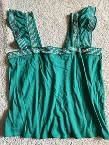 NWT AT Loft Green Embroidered Cami Tank Ruffle Women’s Size Medium - Picture 1 of 1