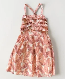 Janie And Jack Girl What A Peach Palm Leaf Ruffle Sundress Girls 12 Print Cotton - Picture 1 of 12