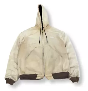 Vintage Tan Wear Guard Hooded Canvas Quilt Lined Faded Workwear Jacket Mens M - Picture 1 of 8