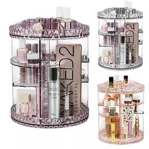 MAKEUP COSMETIC ORGANISER STORAGE BOX SHELF 360 DEGREE ROTATING DISPLAY ACRYLIC - Picture 1 of 22