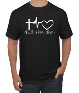 FaithHopeLove Heart Beat Inspirational Christian Men Graphic Tshirt - Picture 1 of 26