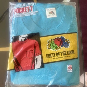 Vintage 1991 Fruit Of The Loom Pocket T Shirt Medium Made In USA Blue New Cotton - Picture 1 of 10