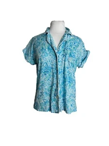 Pigiama Lauren Ralph Lauren taglia small blu flanella paisley bottone anteriore - Foto 1 di 6