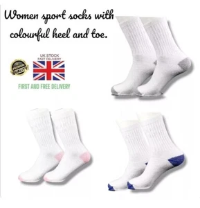 Damen Crew weich gepolsterte Sport Sneaker Socken Arbeit bunte Ferse & Zehe - Bild 1 von 17