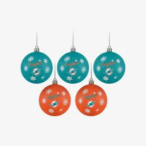 Miami Dolphins Shatterproof BALLS Christmas Tree Holiday Ornaments Set 5 pack - Picture 1 of 1