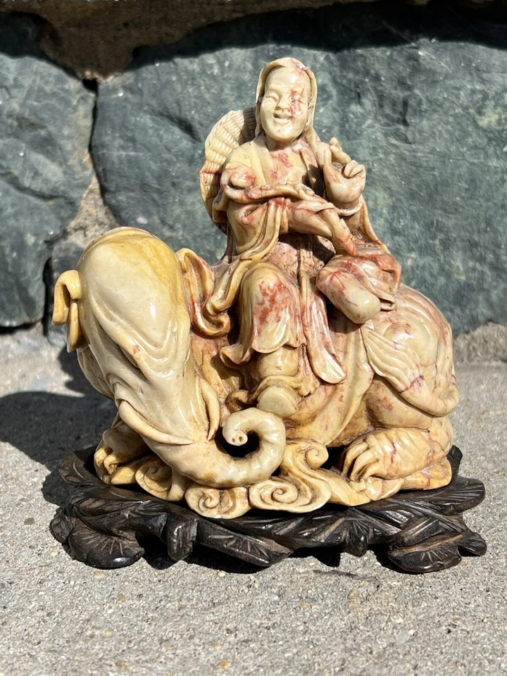 Very  Rare Chinese Stone Carving Qing Dynasty Buddha Ride On Elephant. - Image 1 of 4
