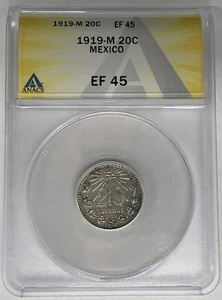 1919-M Mexiko 20 Centavos ANACS XF 45 W8 - Bild 1 von 2