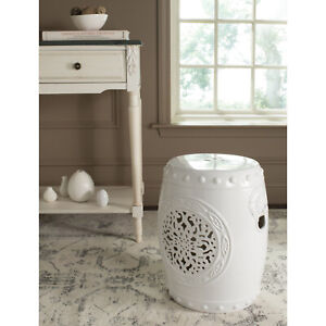 Safavieh Decorative Garden Stool Table Indoor Stand Flower White Drum Ceramic