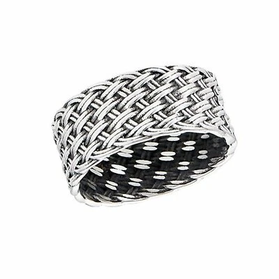 Basket Weave Ring Silver Stainless Steel Anniversary Handfasting Wedding Band - Image 1 of 4