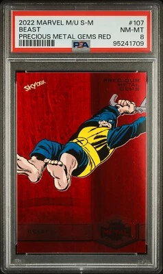 BEAST PSA 8 2022 Skybox Marvel Metal Universe Spider-Man PMG Red #107 61/100 - Image 1 of 2