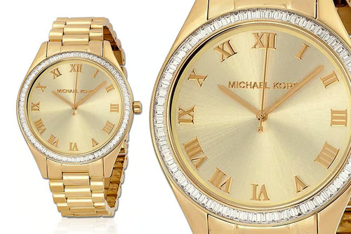 NUOVO OROLOGIO MICHAEL KORS BLAKE TONO ORO CRISTALLI PAVÈ BRACCIALE BAZEL MK3244