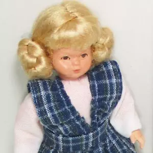 Girl Doll Blue Plaid Jumper 11 1283 Caco Flexible Dollhouse Miniature - Picture 1 of 5