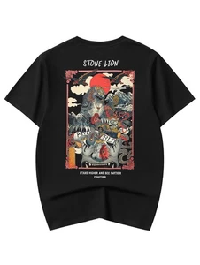 Niepce Men's Japanese Streetwear Stone Lion Dragon Graphic Tee Harajuku T-Shirt - Picture 1 of 32
