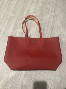 LACOSTE Women's Red Orange Anna Large Reversible Tote Bag (no pouch) NEW - Picture 1 of 8