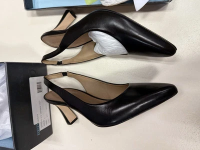 New Bernardo Felicity Slingback Pointed Leather Pumps Black Antique Calf Sz 9 - Image 1 of 4