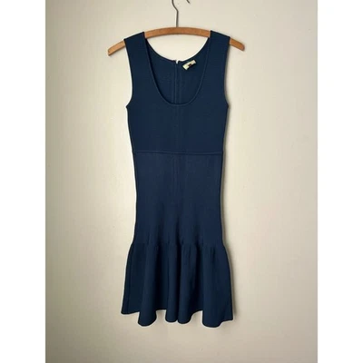Issa London Blue Ribbed Knit Sleeveless Dress Flounce Classic Preppy Normcore - Image 1 of 4