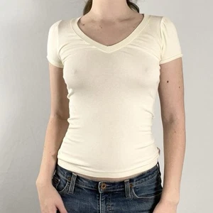 Y2k European Minimal Cream Knit Top - Picture 1 of 4