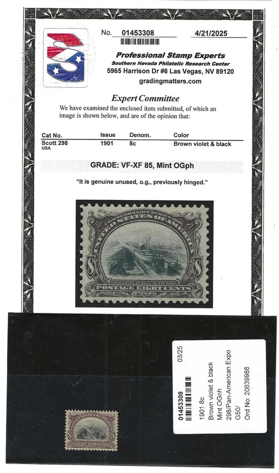 stkbox USA scott# 298 Superb Gem cannot find hinge mark! PSE cert - Image 1 of 3