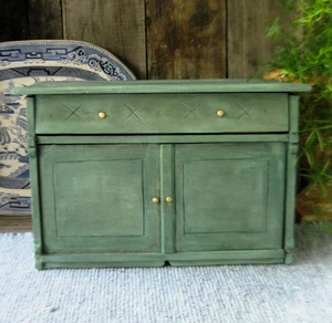LG Antique Wood Doll's Dresser w New Green Blue Milk Paint - Picture 1 of 13