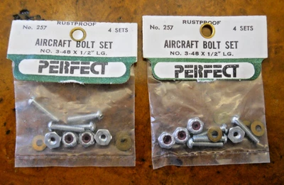 PERFECT MODEL AIRPLANE PARTS #257 3-48 x 1/2" AIRCRAFT BOLTS, 2 PACKS(NEW IN PKG - Image 1 of 3