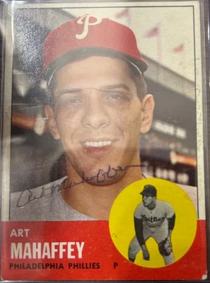 1963 Topps Art Mahaffey #385 🔥 Phillies 🔥 TOUGH Autograph ⚾️ Signed Twice 1/1 - Image 1 of 2