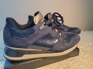 GEOX RESPIRA SNEAKERS Women's Navy And Gold Size 8, 38 Lace Up Suede Shiny  - Picture 1 of 8