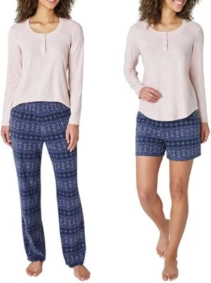 Eddie Bauer Women's 3-Piece Waffle Knit Pajama Set Long Sleeve Henley, Matching  - Image 1 of 4
