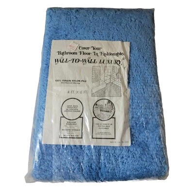 Large Vintage 100% Virgin Nylon Pile Skid Resistant 4x6ft Bathroom Rug Blue USA - Image 1 of 4