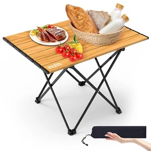 Foldable Camping Table Outdoor Beach Picnic Table with Carry Bag,Wood Medium 22" - Picture 1 of 7