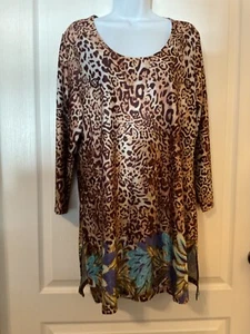 Women’s Slinky Brand Animal Print Top, Tunic, Size L, Long Sleeves -B35 - Picture 1 of 9