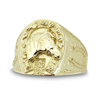 Solid 14K Yellow Gold Large Nugget Mens Horseshoe Ring Size 5 - 15 - Image 1 of 4